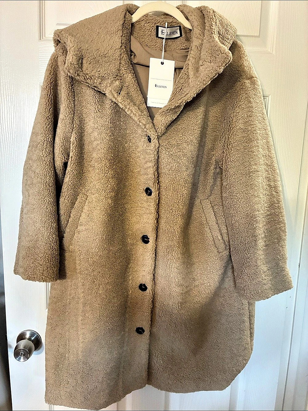 ELLEVEN E299 Teddy Coat Brown Large NWT
